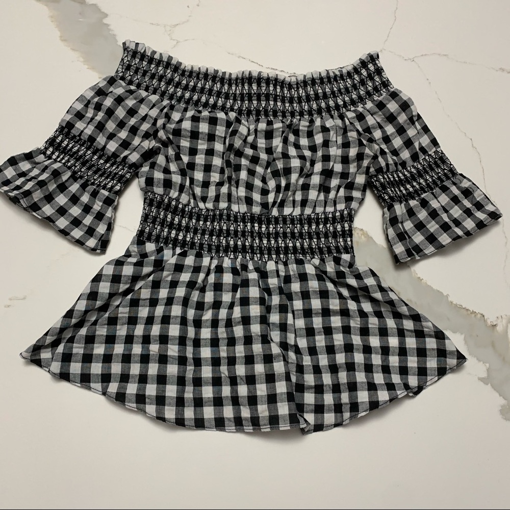 Urban Outfitters Gently Used Off the shoulder Gingham Black & White Top - XS